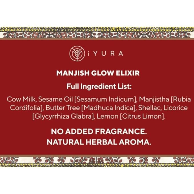 iYURA Manjish Glow Elixir - Traditional Glow-Boosting Face Moisturizer for an Instant Dewy Glow & Clear-looking skin – Lightweight, 100% Natural Nighttime Face Oil, 1.69 fl oz