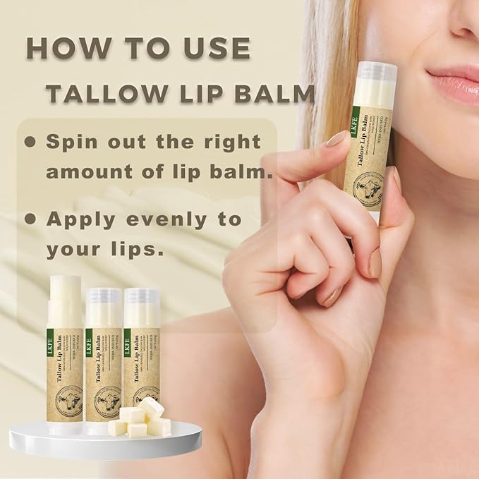 Beef Tallow Lip Balm, Herb-infused Natural Lip Moisturizer, Grass Fed Beef Tallow & Beeswax – Hydrating Chapstick for Dry, Chapped Lips, Vitamin-Rich & Long-Lasting Lip Care