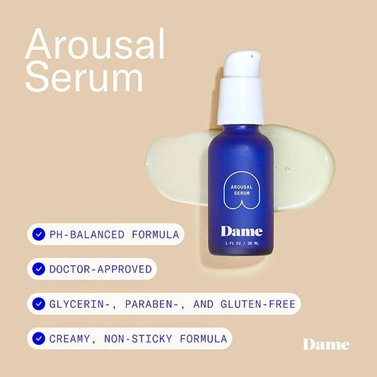 Dame Products Arousal Serum for Women Massage Oil Pleasure Feeling, Organic Vegan pH Balanced, Lickable Edible with Earthy Scent