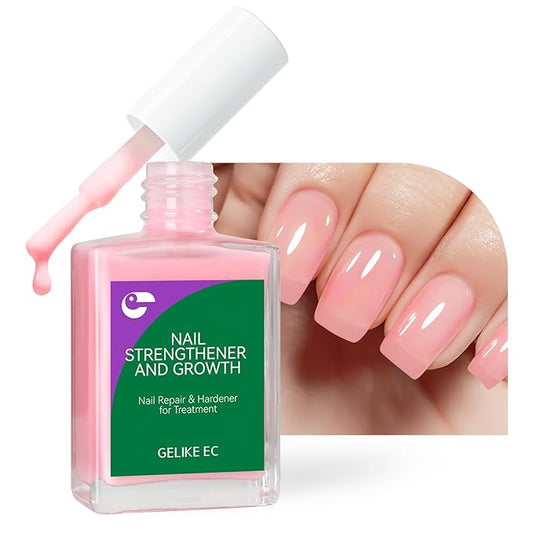 Gelike EC Nail Growth Treatment: Milky Pink 15ml Natural Nail Strengthener for Weak and Damaged Nails - Protein Nail Hardener for Home Salon Outdoor
