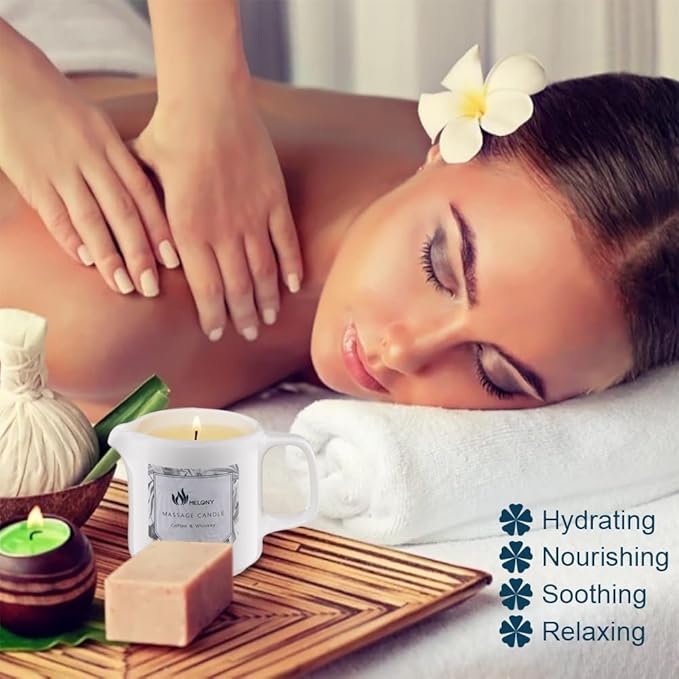 MELONY Soy Massage Oil Candle | Blue & Vanilla | Low Temp | 2.82 OZ / 80G | Perfect Intensive Skin Treatment Candle | Nourishing with Almond Oil, Shea Butter & Cocoa Butter | Massage & Moisturise