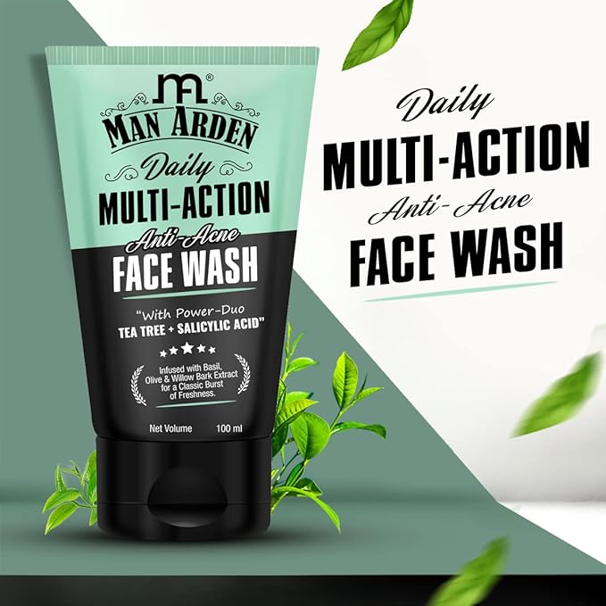 Man Arden Daily Multi-Action Anti Acne Face Wash For Oily Skin | With Power Duo Tea Tree for Acne-Prone Skin, 100 ml