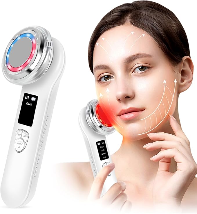 Red Light Therapy for Face and Neck Wrinkles, Anti-Aging Facial Wand, Cold Mold & Warm Deep Clean Skin Care Tools (Off-White)