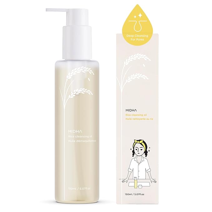 MIDHA RICE CLEANSING OIL 5.07fl.oz/150ml, Gentle Makeup Remover, Hydrating, Lightweight, Plant-Based, Moisturising, First-Step Cleanser, Balanced Skin with Residue-Free, Sebum Care Formula
