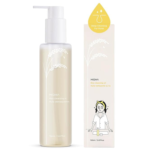 MIDHA RICE CLEANSING OIL 5.07fl.oz/150ml, Gentle Makeup Remover, Hydrating, Lightweight, Plant-Based, Moisturising, First-Step Cleanser, Balanced Skin with Residue-Free, Sebum Care Formula