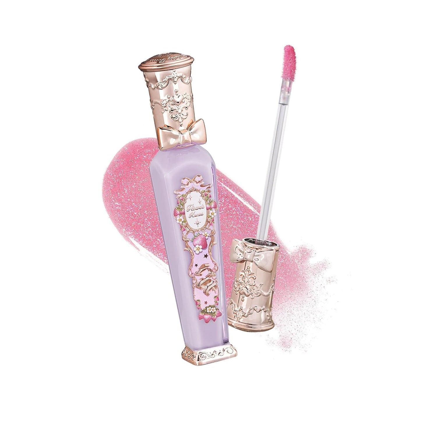 Flower Knows Violet Strawberry Rococo Glowy Lip Gloss,Moisturizing Shine Lip Oil,Hydrating Glitter Lip Plumper Makeup for Girls&Women,Vegan & Cruelty-Free,0.12 Fl Oz,1 Count (G03 Berry Bomb)