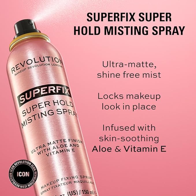 Revolution Beauty, Superfix Misting Makeup Setting Spray, Ultra Matte & Shine Free Finish, Long Lasting Wear, Infused with Vitamin E, 5 Fl. Oz.