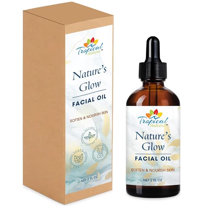 Nature's Glow Facial Oil| Anti-Aging Face Oil| Infused with Green Tea, Jojoba, Vitamin E, Carrot | Lightweight & Non-Greasy| Suitable for All Skin Types, 2 fl oz