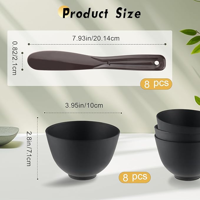 8Pcs Black Facial Mask Mixing Bowl with 8Pcs Spatulas,Silicone Mud Mask DIY Containers,Skincare Products Makeup Kit,Cosmetic Beauty Tool for Home Use,Salon,SPA,Microwavable