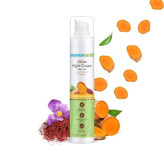 MAMAEARTH Ubtan Night Cream with Saffron & Turmeric | Revives Dull, Damaged Skin & Restores Natural Glow | Overnight Restorative & Non-Greasy Formula | 1.76 Oz/50g