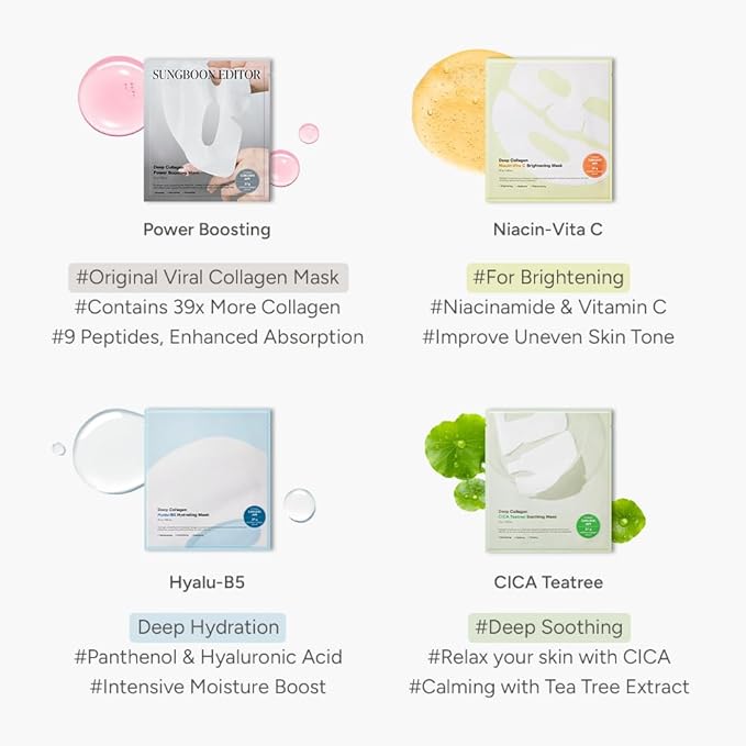 SUNGBOON EDITOR Deep Collagen Niacin-Vita C Overnight Mask 37gx4ea | Real Collagen 2,160,000PPB with Niacinamide & Vitamin C | Hydrating Face Mask for Glass Skin | Korean Skincare Routine