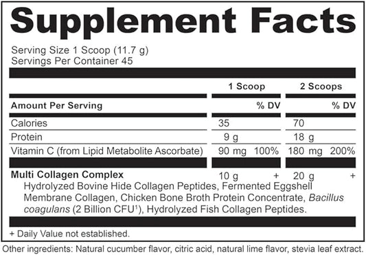 Ancient Nutrition Collagen Powder Protein, Multi Collagen Protein, Cucumber Lime, Hydrolyzed Collagen Peptides Supports Skin and Nails, Joint Supplement, 18.6oz