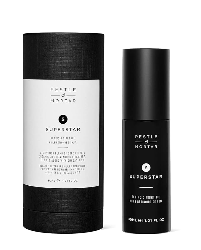Pestle & Mortar Superstar 2% Retinoid Night Oil, Overnight Face Serum, Anti Aging, Reduces Wrinkles & Fine Lines with Vitamin E, Vitamin C and organic oil 1 Fl Oz