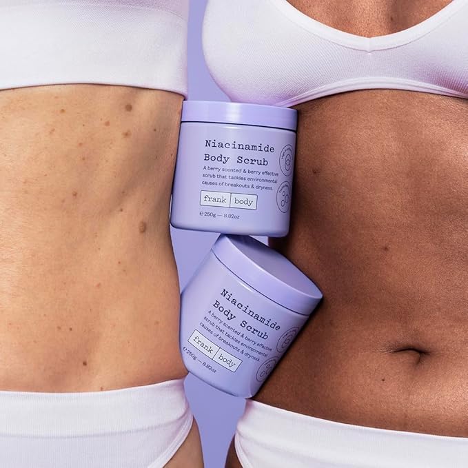 Frank Body Niacinamide Body Scrub | Vegan, Cruelty Free, Gentle Exfoliating Body Scrub | Helps to Fight Breakouts and Dryness with Niacinamide, Superfood Berry Extracts, & Green Tea | 8.82 oz / 250 g