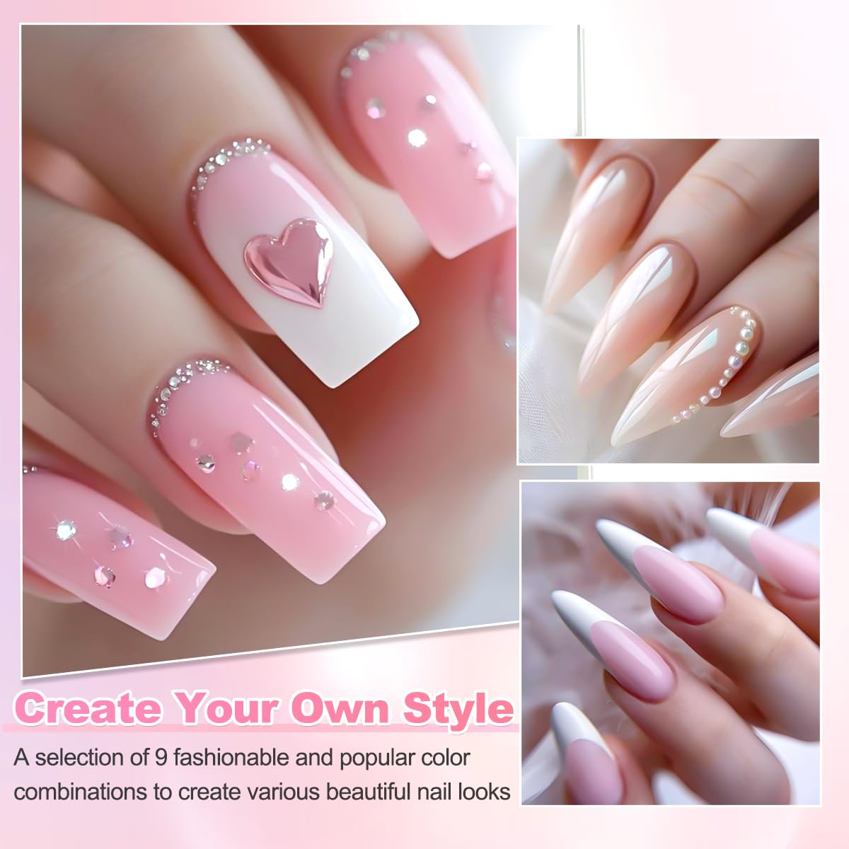 9 Colors Poly Extension Gel Nail Kit Clear Milky White Pink Nude Builder Gel for Nails Quick Dry Long Lasting Durable Polygel Nail Extension Kit for Starter Salon DIY Home Use
