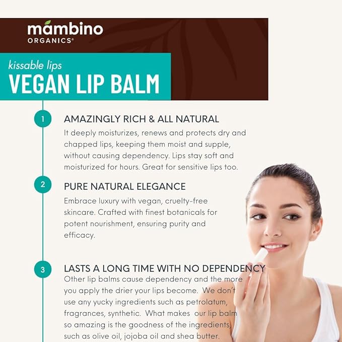 Mambino Organics Kissable Lip Balm, Moisturizing Glossy Vegan Lips, Juicy Red Grapefruit, 7 g