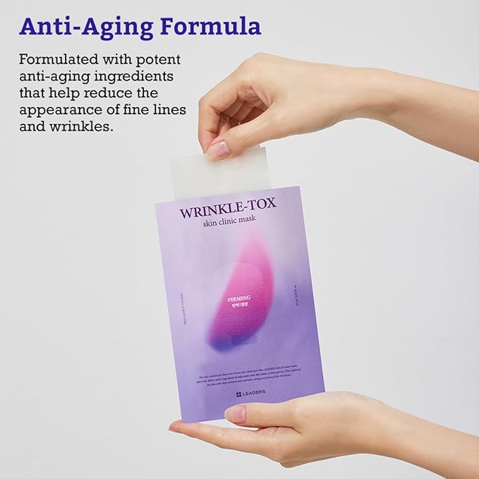 LEADERS Wrinkle-Tox Skin Clinic Mask | Targets Fine Lines & Wrinkles | Enhances Skin Elasticity & Firmness | Intensive Nourishment for Aging Skin | Suitable for All Skin Types - 10 Sheets