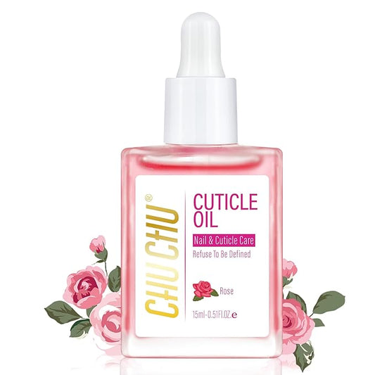 CHUCHU Cuticle Oil for Nails: Rose Jojoba Nail Cuticle Oil for Repair and Strengthening Nails - Vitamin B & E Moisturizes Cuticle and Nail's Skin - Prevents Hangnails and Chapped 15ML