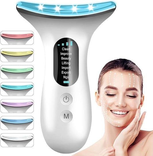 Face and Neck Massager Tool, Portable Facial Beauty Device, Facial Massager Wand with 7 Color Multifunction for Skin Care (Bright White)