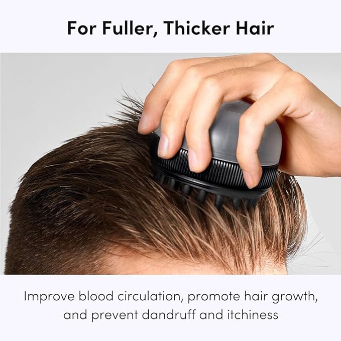 Fancii Hair Scalp Massager, Shampoo Brush for Wet & Dry Hair, Scalp Scrubber Exfoliator for Dandruff Removal & Hair Growth. Shower Head Brush for All Hair Types, Soft Silicone (Black)