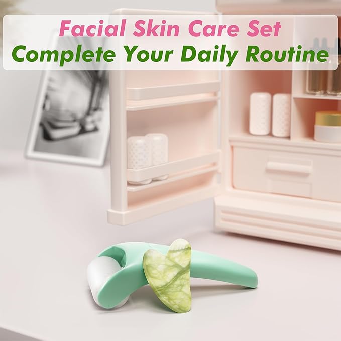 Albatross Health Ice Roller & Gua Sha Set, Self Facial Massage Tools-White Green