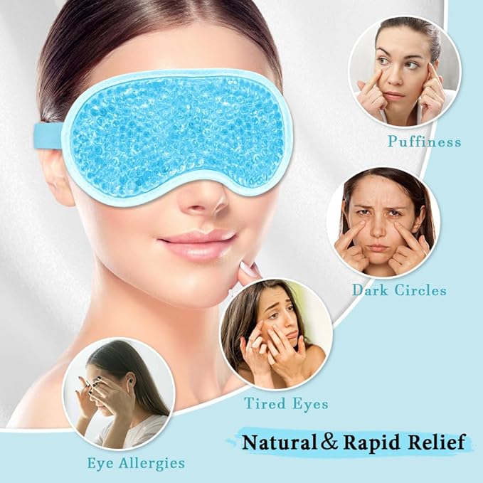 Cooling Eye Mask and Silky Sleep Mask 4 Packs for Man Women for Sleeping Frozen Ice Eye Mask Cold Warm Compress Dark Circles Puffiness Dry Eyes Gifting