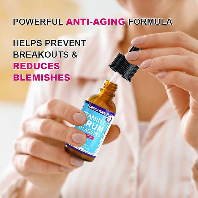 Ceessting Vitamin C Serum for Face - Anti-Aging Facial Serum with Hyaluronic Acid and Vitamin E - Improves Skin Texture, Glow and Elasticity - Reduces Wrinkles, Fine Lines and Dark Spots - 1 oz