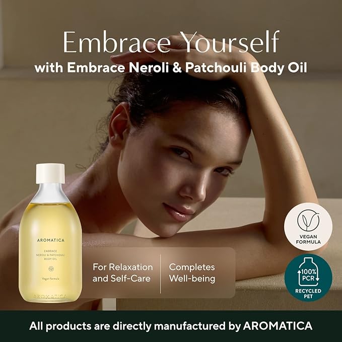AROMATICA Embrace Body Oil Patchouli & Neroli Essential Oil, Aromatherapy Oils, Scented Body Oil, After Shower Body Oil for Women, Non-Greasy Body Serum, Body Moisturizer for Dry Skin 3.38 fl. oz