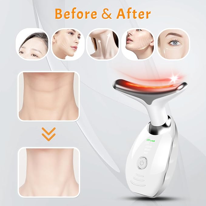 7 Color Face and Neck Massager for Skin Care, Multifunctional Facial Tool With Non-Slip Design, White