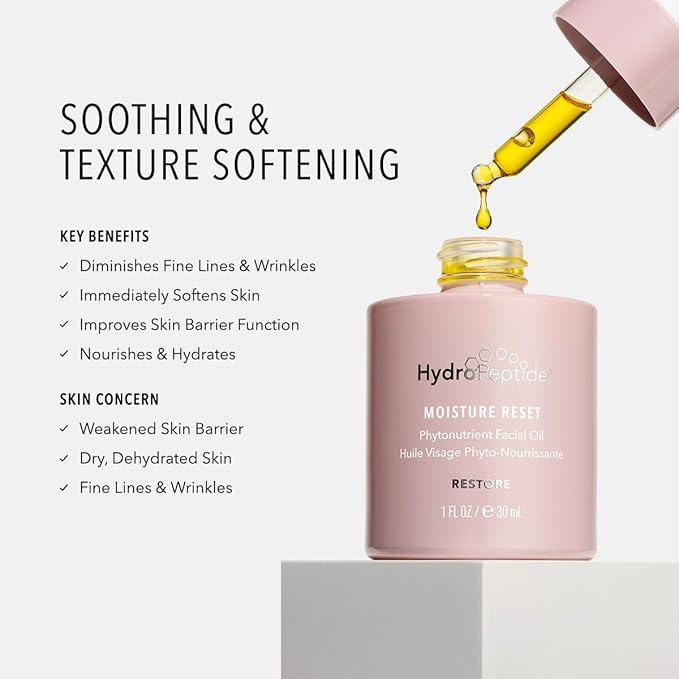 HydroPeptide Moisture Reset, Phytonutrient Facial Oil, Hydrate and Enrich Skin, Improves Skin Barrier Function, 1 Ounce