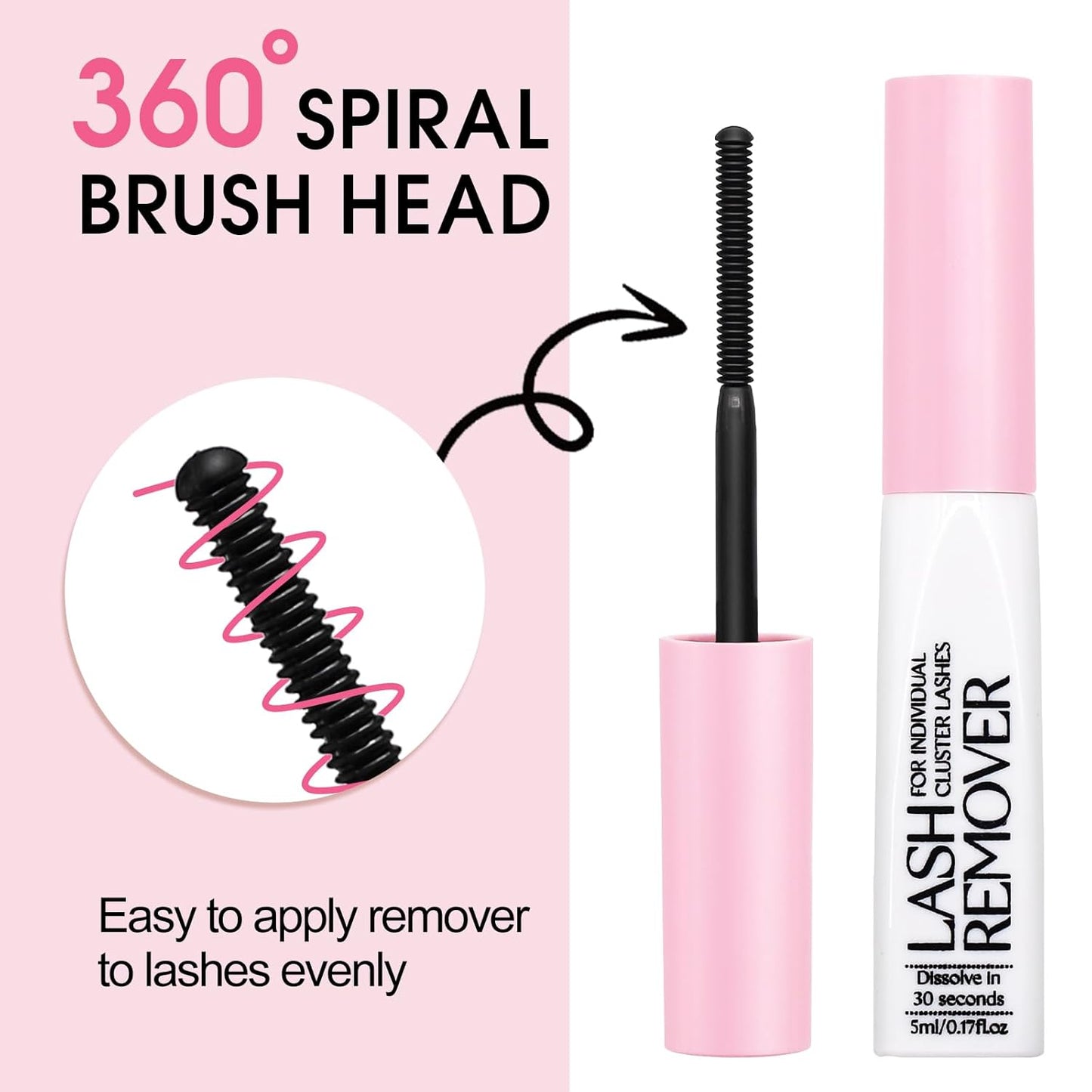 Deep Cleansing Cluster Lash Remover, Eyelash Glue Remover for Individual False Lashes, 15s Fast Removal, Safe Ingredients, Cruelty-Free, 0.17 fl oz