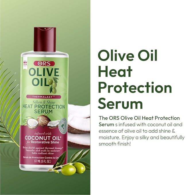 ORS Olive Oil Heat Protection Hair Serum infused with Coconut Oil for Restorative Shine 6.0 Ounce (Pack of 3)