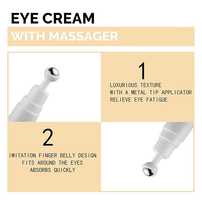 Snail Peptide Advanced Under Eye Cream for Dark Circles, with 360° Massage Ball Reduces Wrinkles &Fine Lines, Eye Essence Roll-On, Firms, Moisturizes, and Tightens Puffy Eyes for Men&Women
