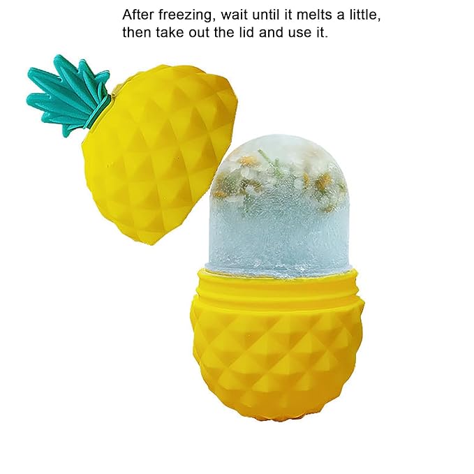 Face Ice Roller, Portable Silicone Mold Ice Roller Face Massage Ice Grid Beauty Instrument Silicone Ice Face Contour Roller for Face, Anti-wrinkle Massage Function, Pineapple Yellow