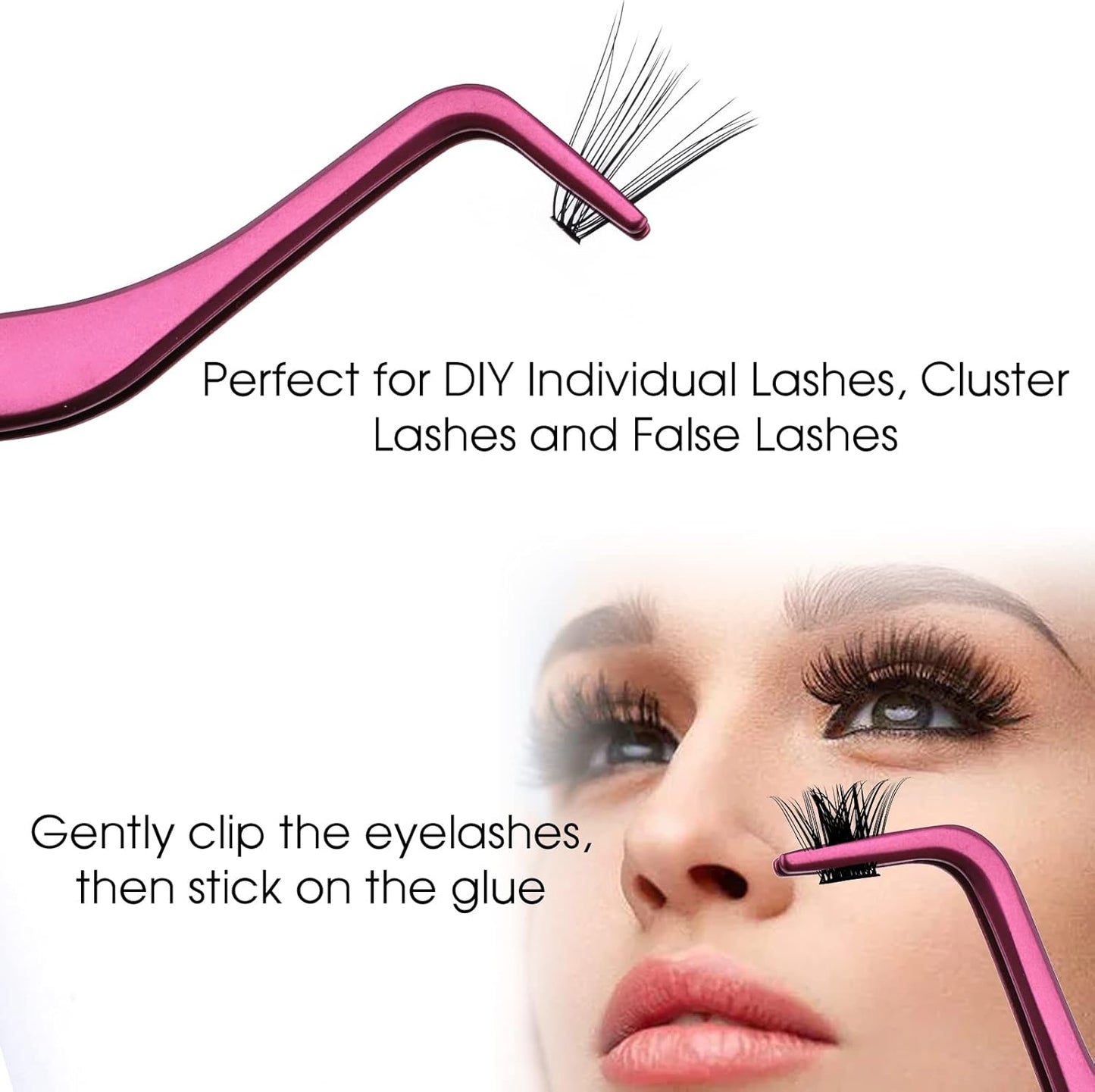 FADLASH Lash Tweezers for Individual & Cluster Lashes, 2pcs DIY Eyelash Extension Supplies, Lash Applicator Tool, Eyelash Tweezers for False Lash Extension, Pink & Rose Gold