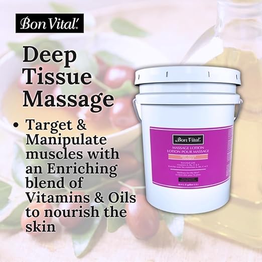 Bon Vital' Deep Tissue Massage Lotion for Deep Tissue Massages and Muscle Relaxation, Moisturizer Leaves No Greasy Feeling, Penetrates Deeply to Repair and Soften Skin, 5 Gal, Label may Vary