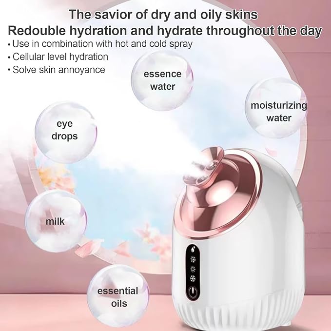 Facial Steamer - Nano Ionic Facial Steamer with Cold&Warm&Hot Mist,240ml Large Water Tank,Small Face Humidifier,White