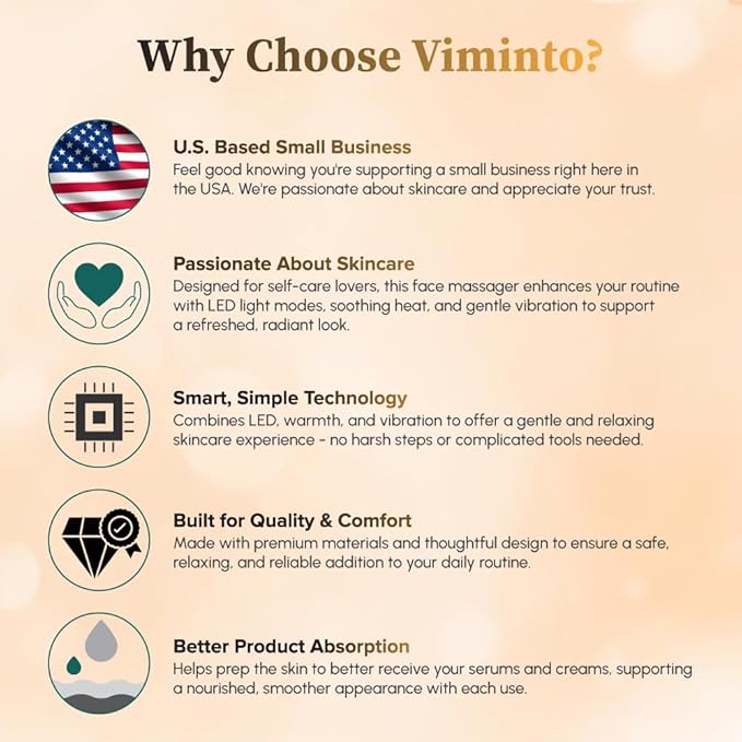 VIMINTO 3-in-1 Face Massager – Facial Massager Tool with Soothing Heat, Vibration, and Smart Touch – Red, Blue & Green Light Modes for Relaxation and Radiance – Compact & Portable - White