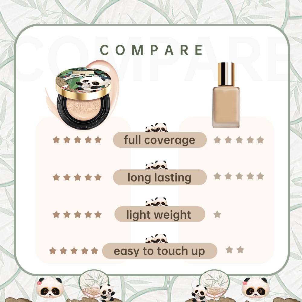CATKIN Panda Land Full Coverage Cushion Fondation, Breathable Hydrating Nourishing Poreless Face Makeup Save for Sensitive Skin,Sheer Finish (C02 Light Beige)