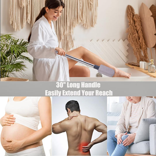 Pumice Stone for Feet, Foot Dead Skin Scrubber with 30" Long Handle Set, Feet File Callus Remover for Exfoliation, Foot Scrub Shower Pedicure Tools Foot Care Stone