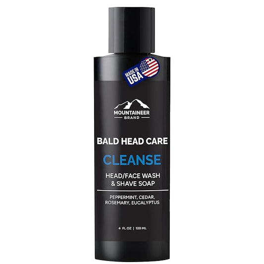 Mountaineer Brand Natural Bald Head Shampoo with Fresh & Natural Scent | Daily Scalp & Face Soap Wash | Bald Head Care for Men | Made in West Virginia | Cleanse | 4oz