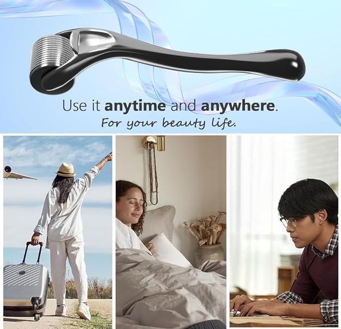 Derma Roller 0.25mm Beard Roller Ficial Roller Microneedle Micro Needle Roller 540 Titanium for Men and Women Home Use Microneedling Roller Dermaroller Skin Care Tool