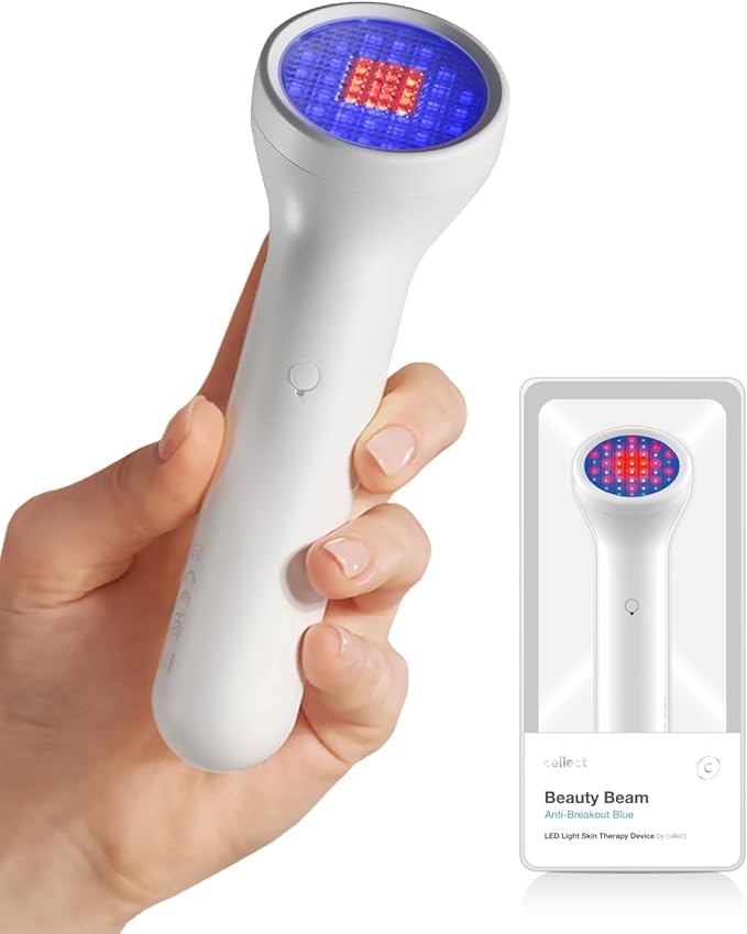 Anti-Breakout Blue Beauty Beam by CELLECT Red Infrared Blue LED Handheld Portable Blemish Clearing Therapy Facial Skincare Device for Spa & Home