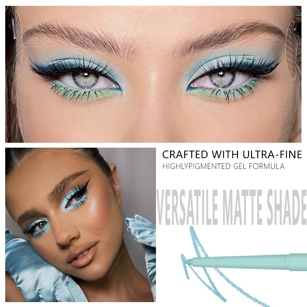 evpct Teal Eyeliner Pencils for Eyes, Light Green Matte Colored Eye Liner Pencil Makeup Waterproof Smudge Proof, Colored Gel Waterline Eyeliner Liquid, Face Eye Paint Stick Lipstick Halloween Makeup 6