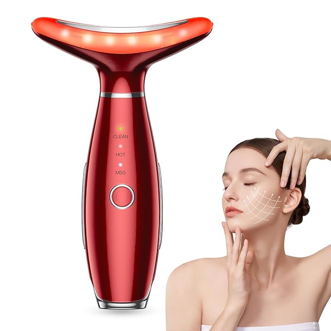 Neck Face Massager, 3-in-1 Portable Facial Massager (Red)