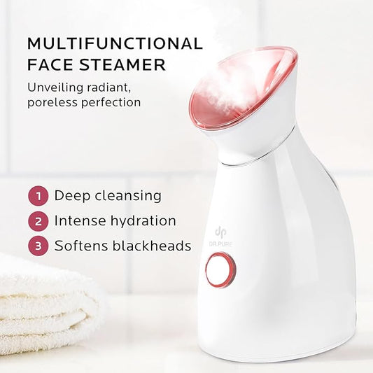 Facial Steamer Self-Care Gift Kit: Nano Ionic Face Steamer Deep Cleaning Unclogs Pores - Humidifier Hot Mist Spa Gifts for Women with 17 Skin Care Tools (Basic Glow Essentials)
