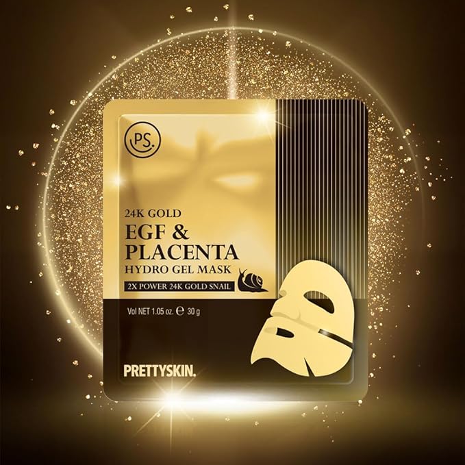 24K Gold Snail EGF & Placenta Hydrogel Mask Sheet (Pack of 5) - Deep Hydration, Skin Elasticity, and Firmness