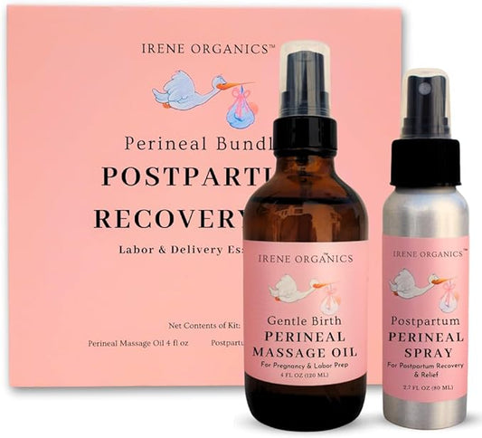 Organic Perineal Massage Oil Spray by Irene Organics for Pregnancy and Postpartum - Prevention for Perineum Tearing, All Natural, Third Trimester Pregnancy Must Haves for Childbirth (Perineal Bundle)