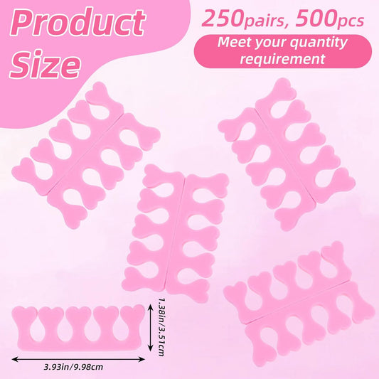 500 Pcs (250 Pairs) Toe Separators Pedicure Tool Kit Soft Toe Spacers for Pedicures Spreaders Finger Dividers for Women Men Feet Nail Toenails Art Painting Polish Spa