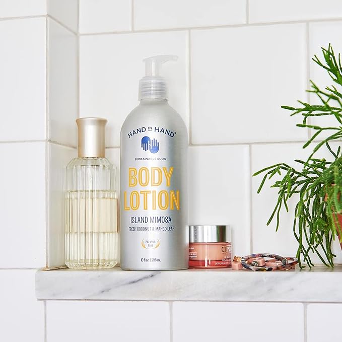 Hand in Hand Moisturizing Body Lotion, Dry Skin Lotion with Shea Butter, 10 Fl Oz, Fresh Coconut & Mango Leaf, Island Mimosa Scent, 2 Pack